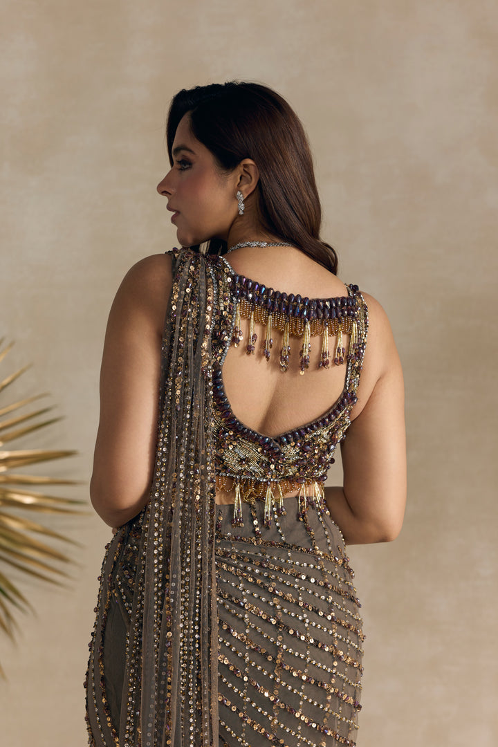 ANTIQUE BROWN PRE DRAPED SAREE