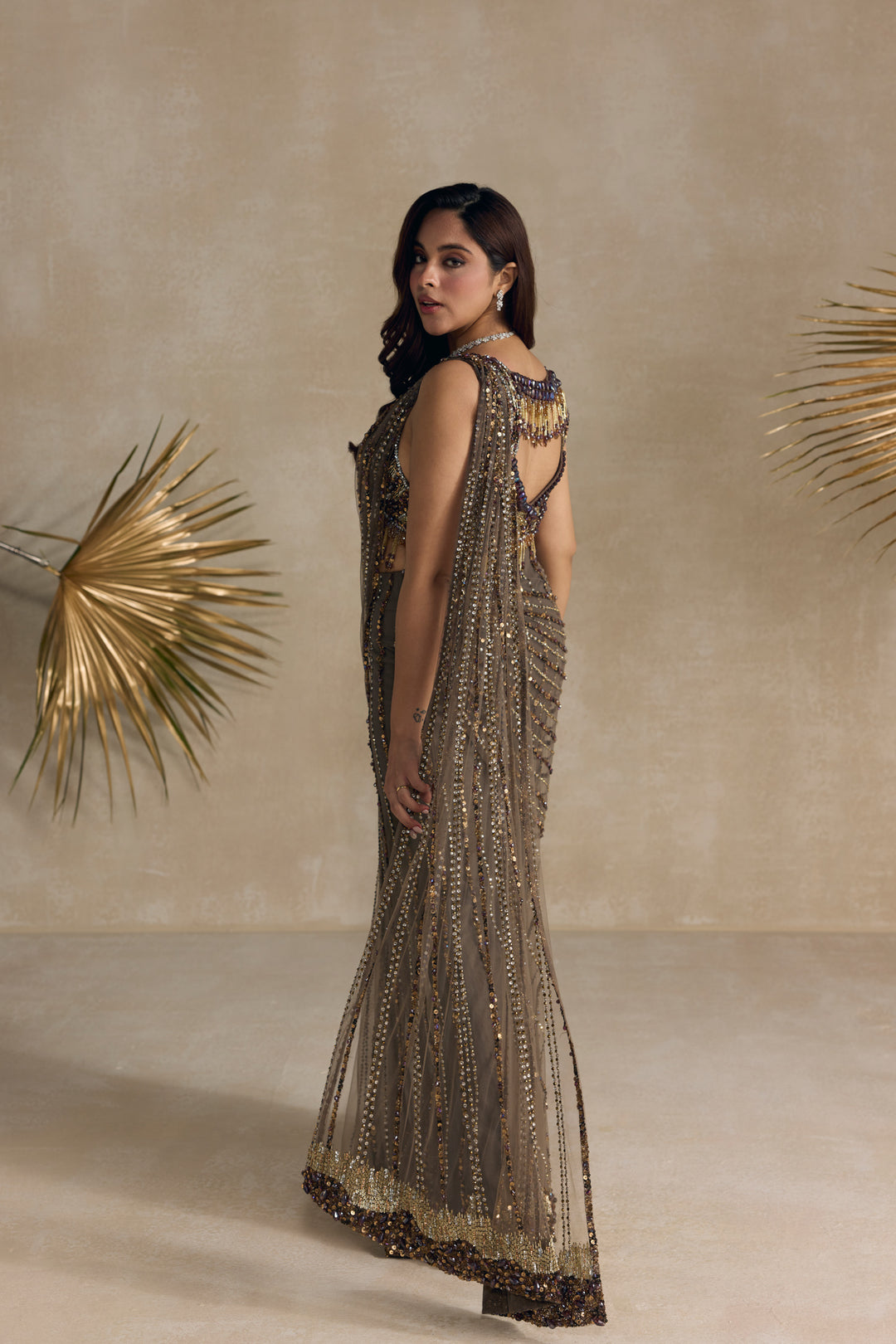 ANTIQUE BROWN PRE DRAPED SAREE