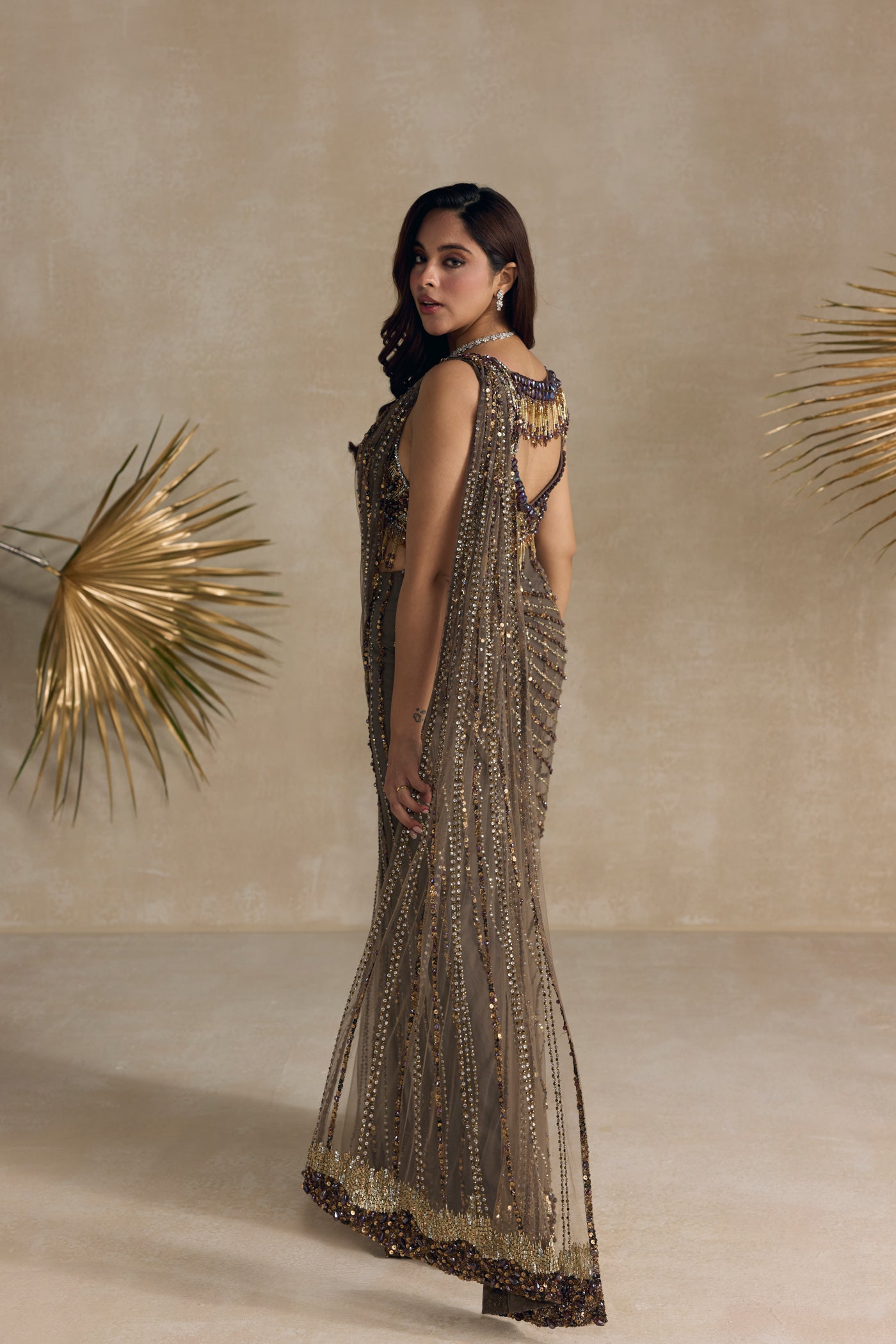 ANTIQUE BROWN PRE DRAPED SAREE