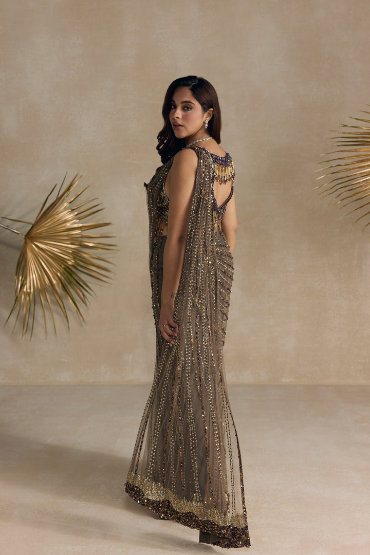 ANTIQUE BROWN PRE DRAPED SAREE
