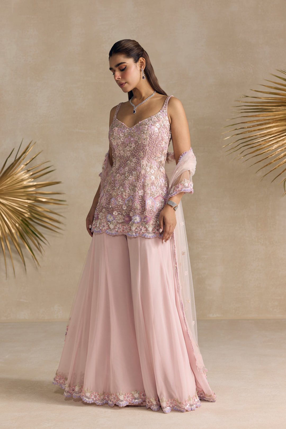 PINK AND LAVENDER SHARARA SET