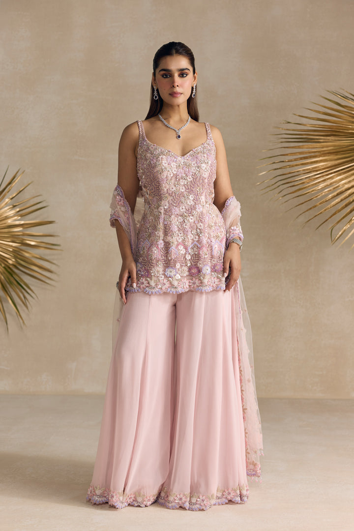 PINK AND LAVENDER SHARARA SET