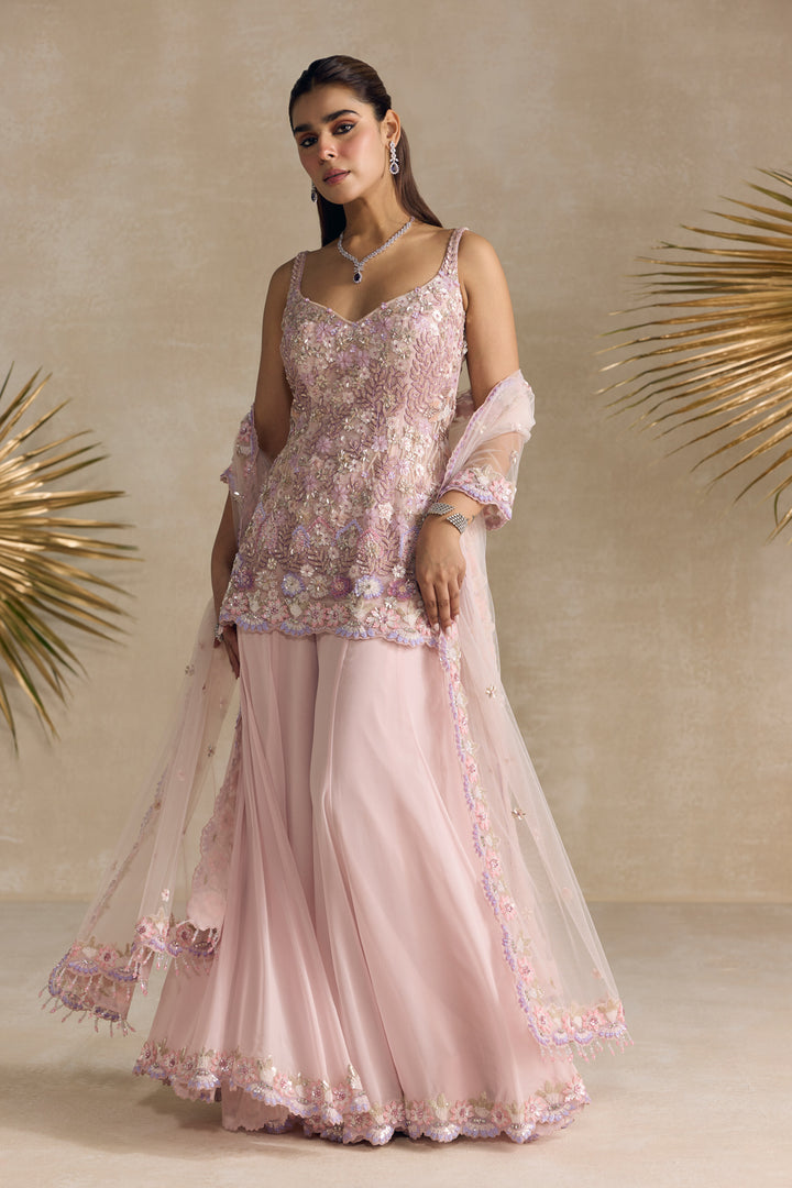 PINK AND LAVENDER SHARARA SET