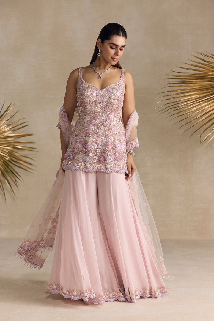 PINK AND LAVENDER SHARARA SET