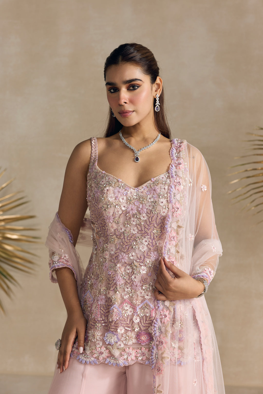 PINK AND LAVENDER SHARARA SET