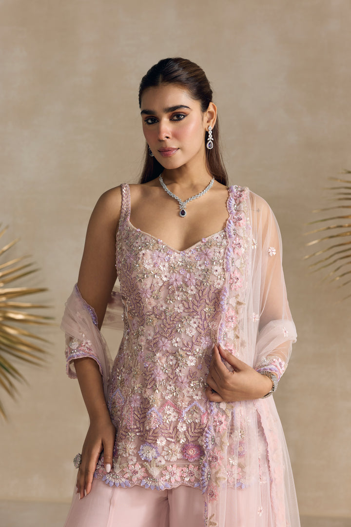 PINK AND LAVENDER SHARARA SET