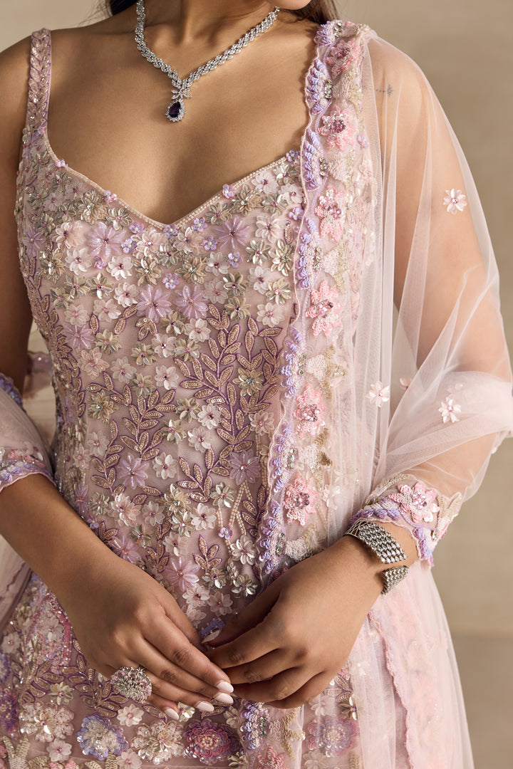 PINK AND LAVENDER SHARARA SET