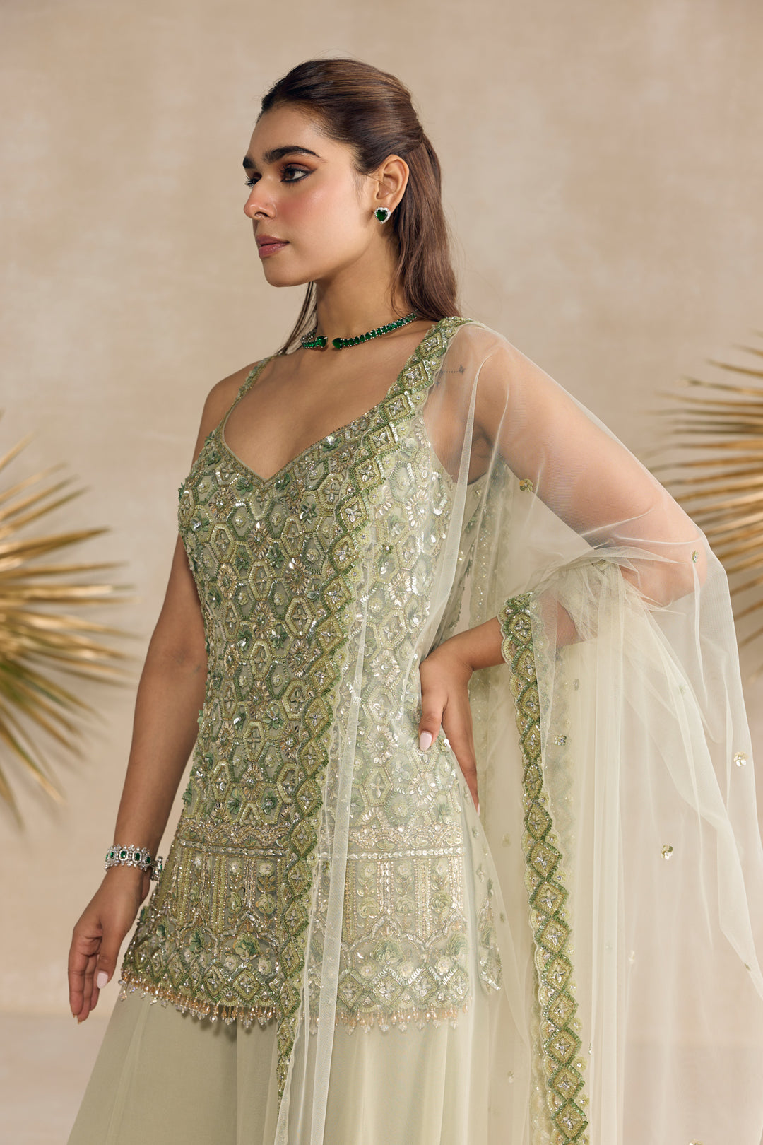GREEN SHARARA SET