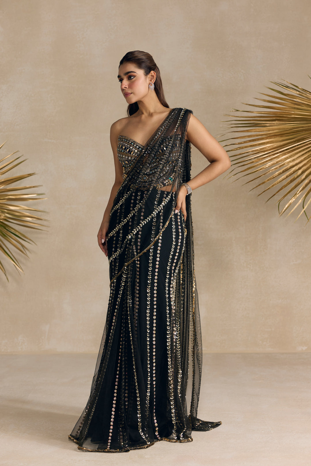 BLACK CORSET PRE DRAPED SAREE