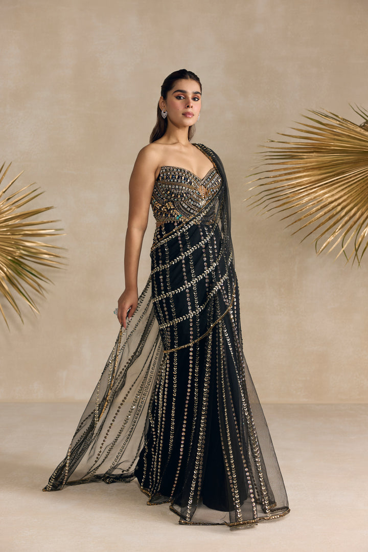 BLACK CORSET PRE DRAPED SAREE