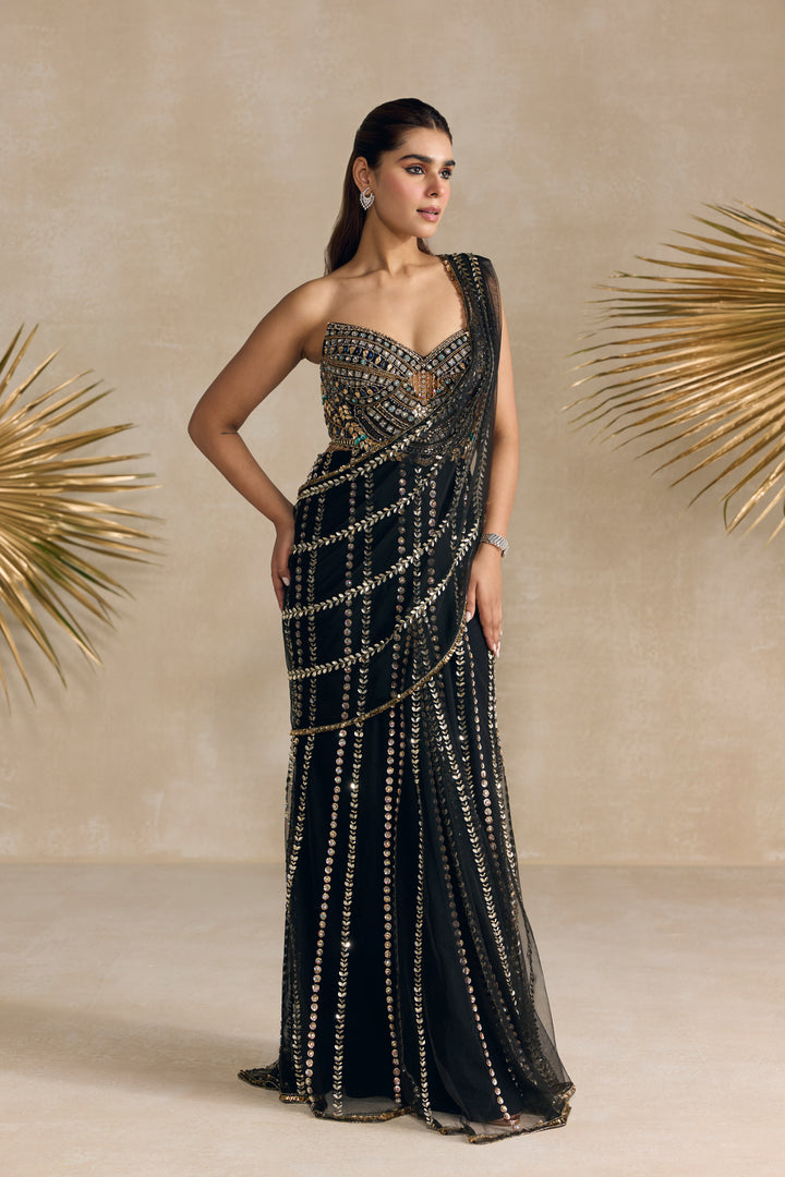 BLACK CORSET PRE DRAPED SAREE