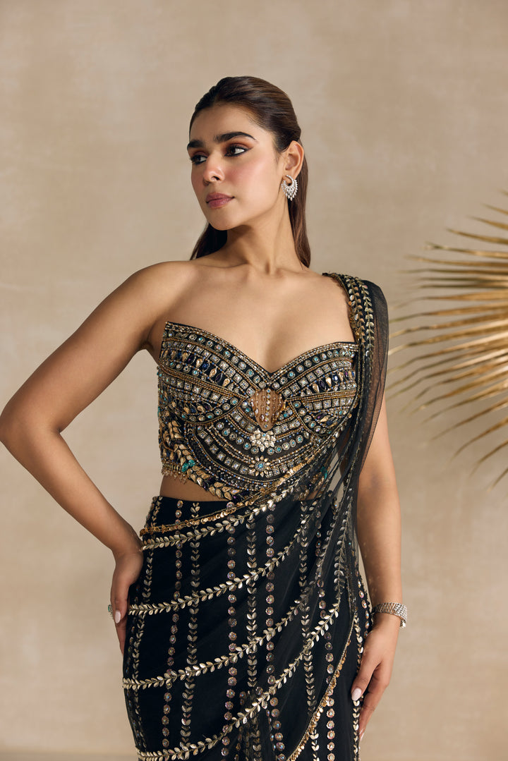 BLACK CORSET PRE DRAPED SAREE