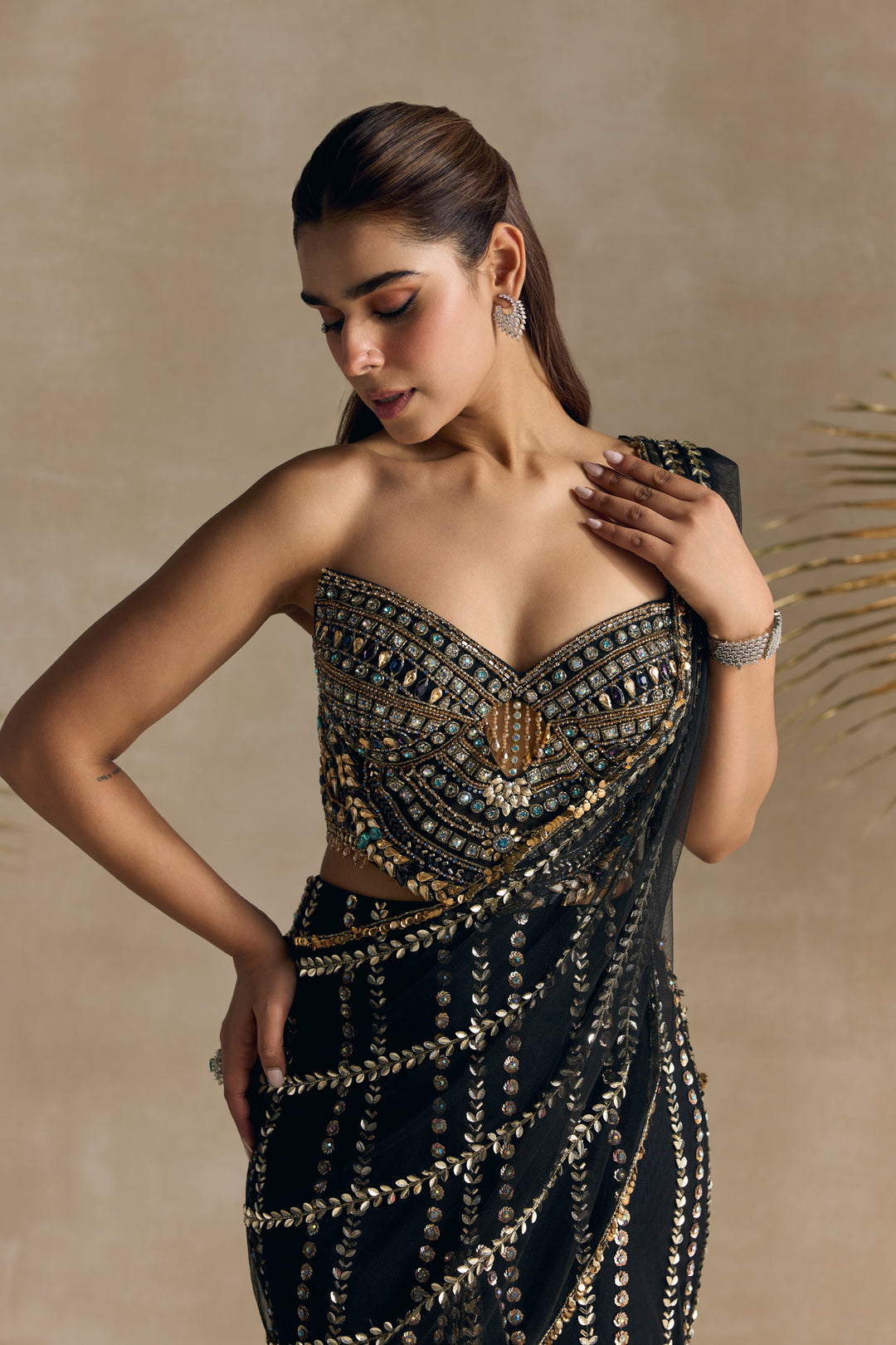 BLACK CORSET PRE DRAPED SAREE