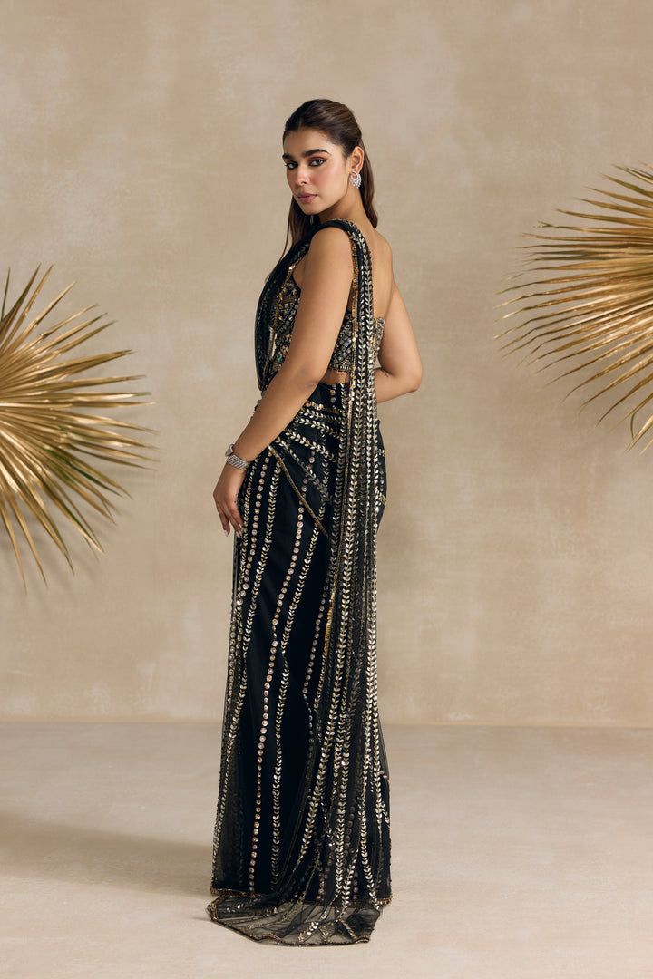 BLACK CORSET PRE DRAPED SAREE
