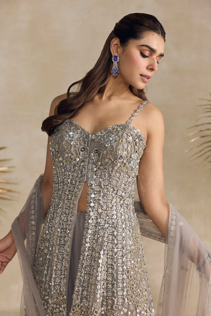 GREY SILVER PEPLUM SHARARA SET