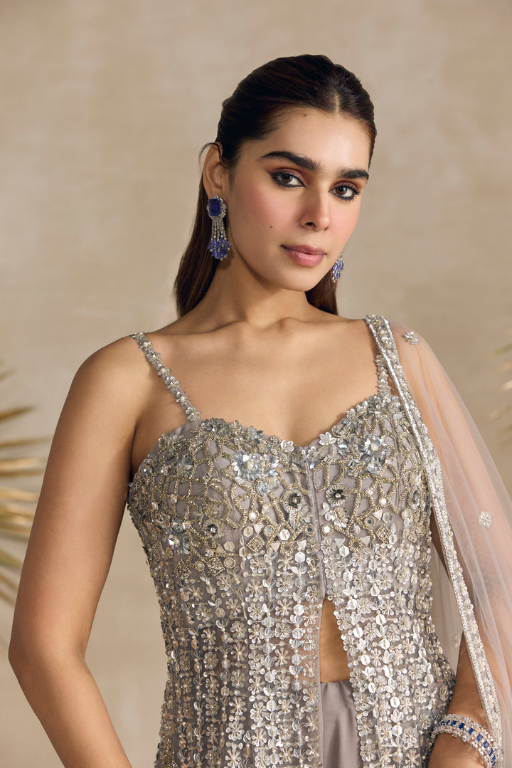 GREY SILVER PEPLUM SHARARA SET