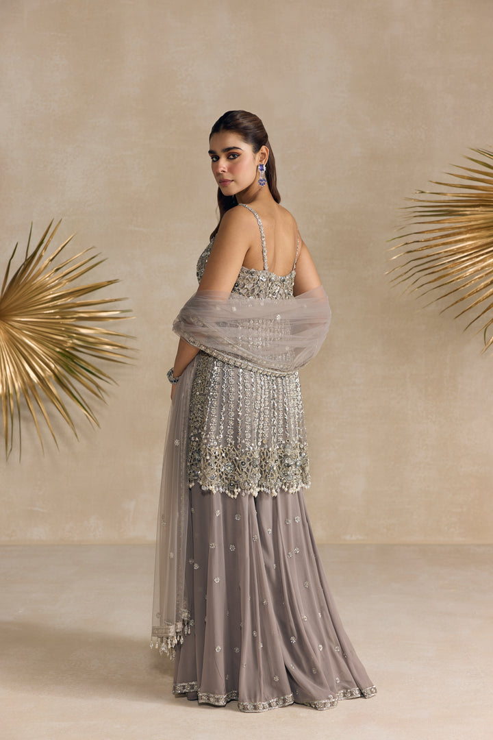 GREY SILVER PEPLUM SHARARA SET