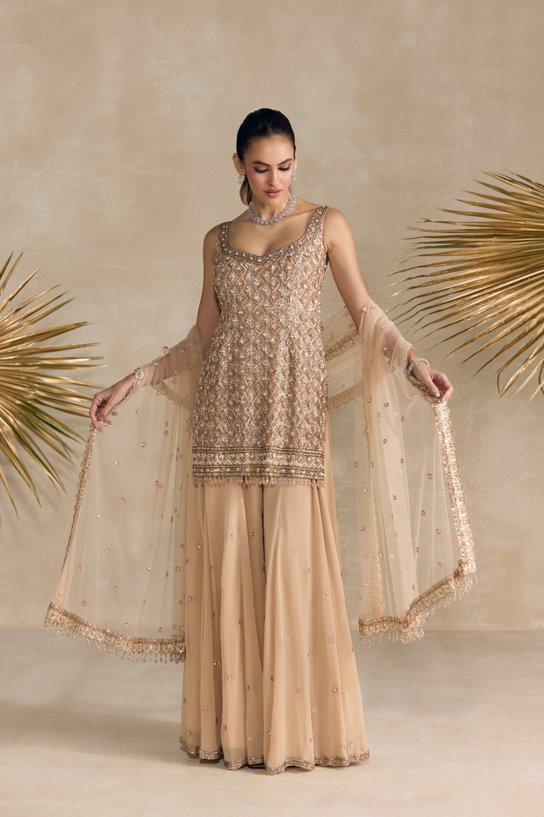 ROSE GOLD AND PEACH SHARARA SET