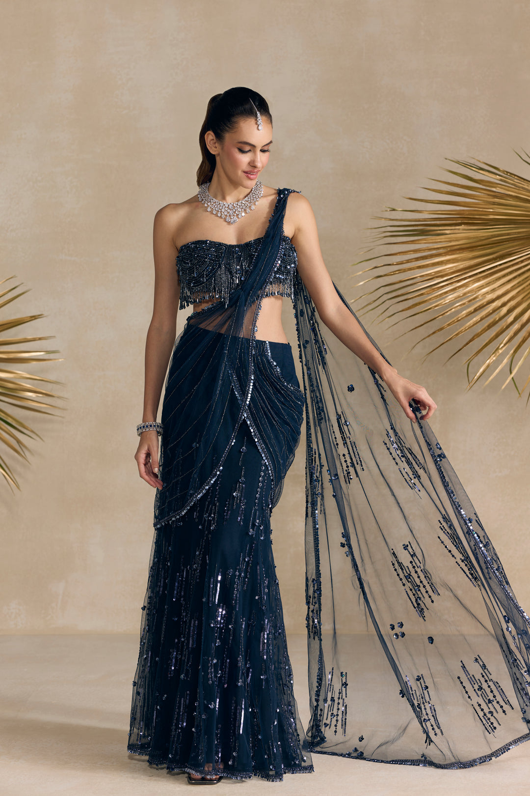 NAVY BLUE PRE DRAPED SAREE