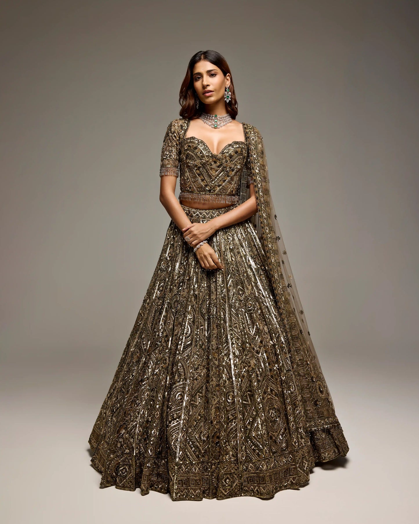 OLIVE GOLD PENELOPE LEHENGA SET