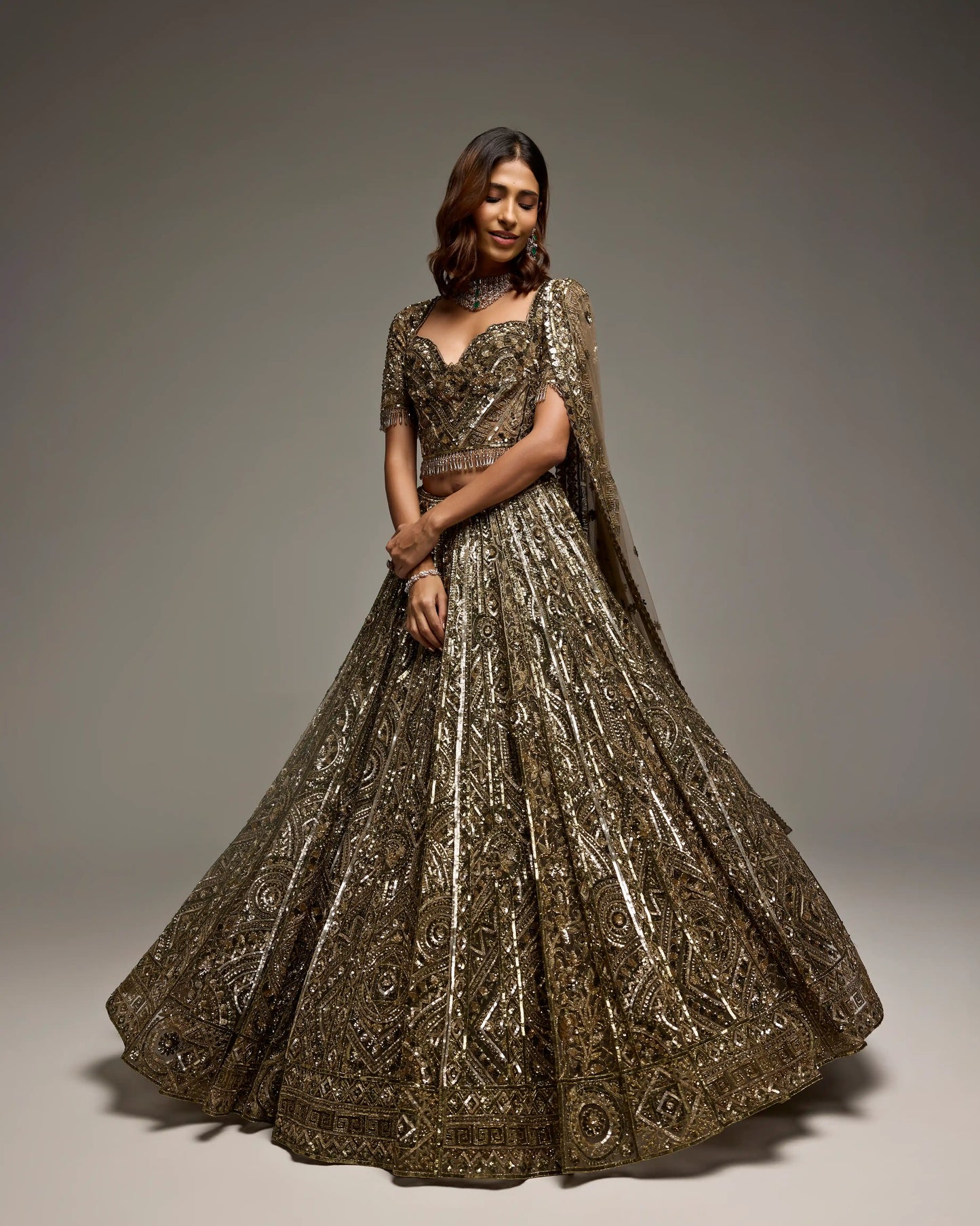 OLIVE GOLD PENELOPE LEHENGA SET