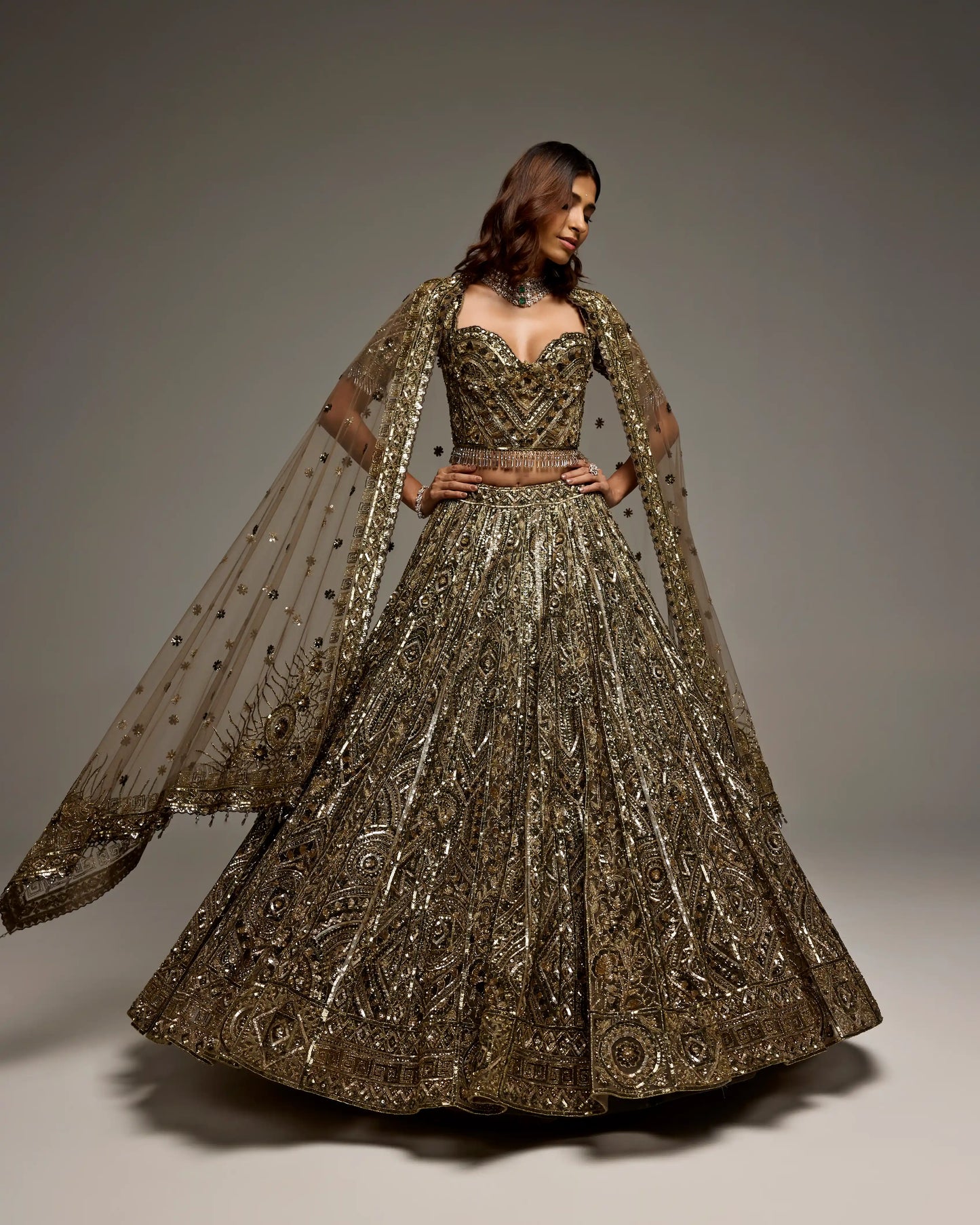 OLIVE GOLD PENELOPE LEHENGA SET