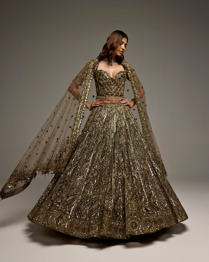 OLIVE GOLD PENELOPE LEHENGA SET
