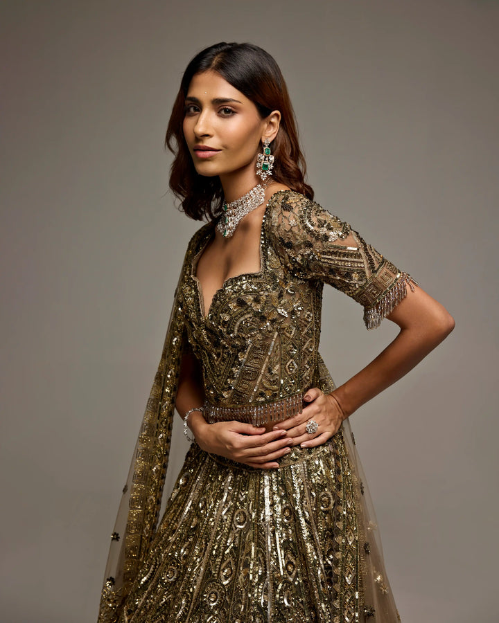 OLIVE GOLD PENELOPE LEHENGA SET