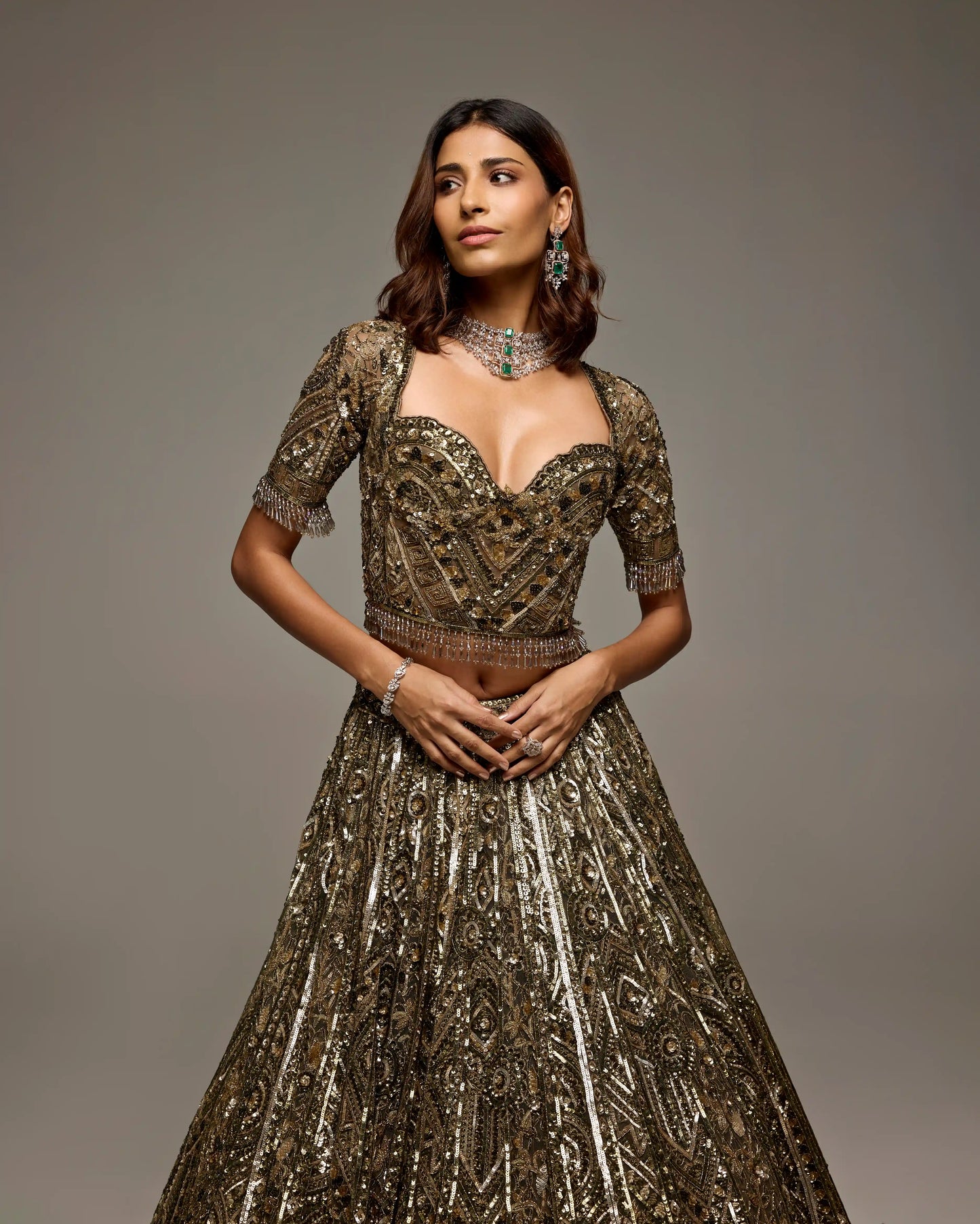 OLIVE GOLD PENELOPE LEHENGA SET