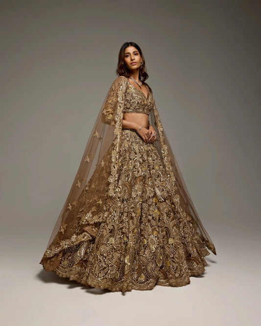 BROWN GOLD RUTH LEHENGA SET