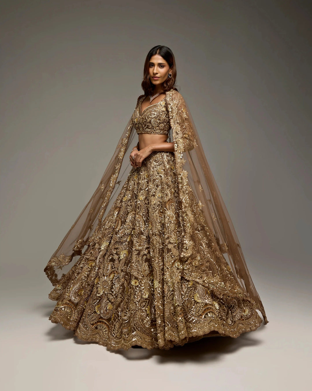 BROWN GOLD RUTH LEHENGA SET