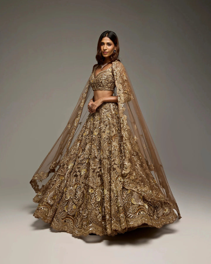 BROWN GOLD RUTH LEHENGA SET