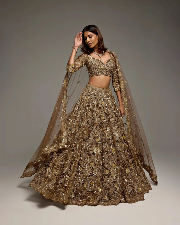 BROWN GOLD RUTH LEHENGA SET