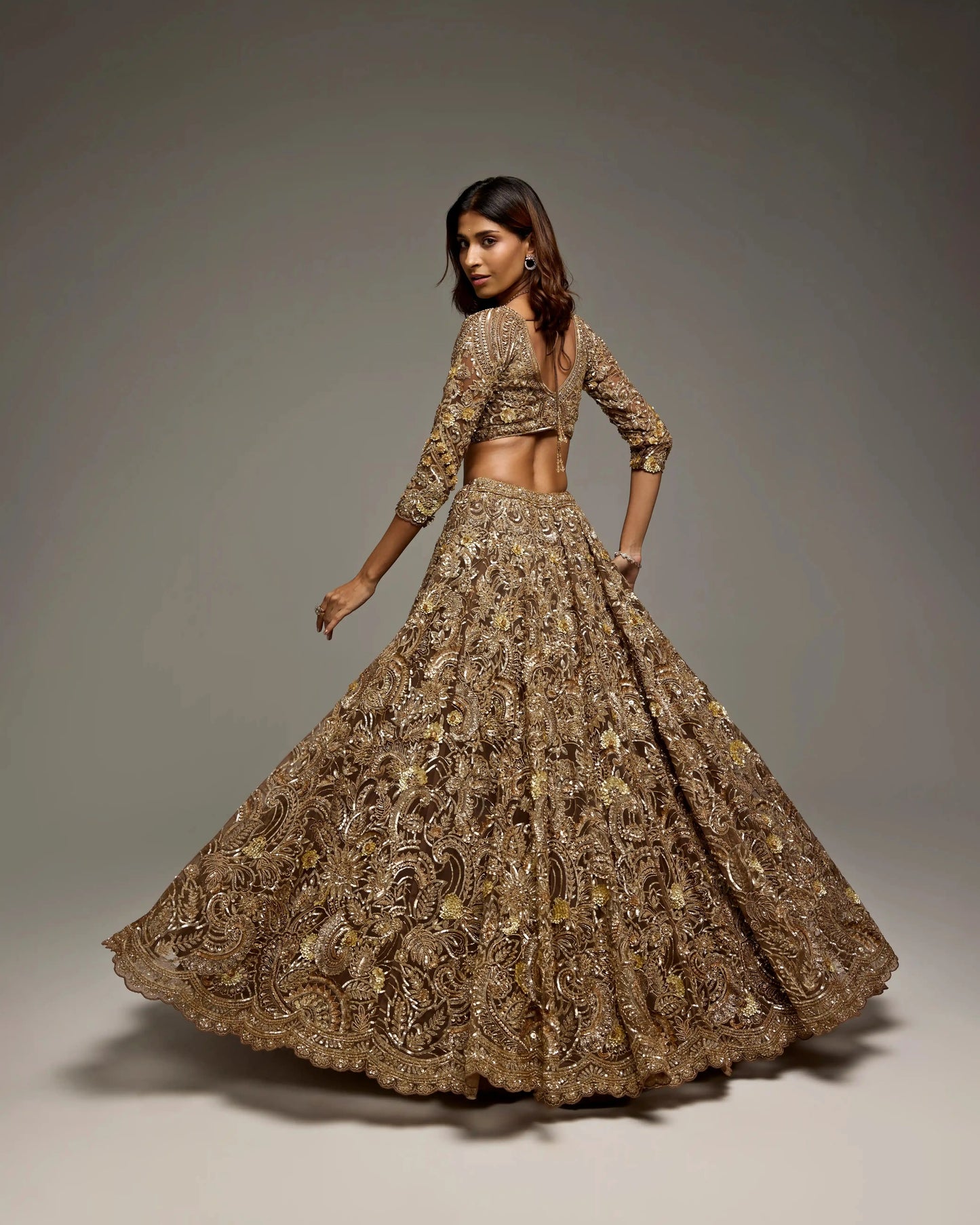 BROWN GOLD RUTH LEHENGA SET