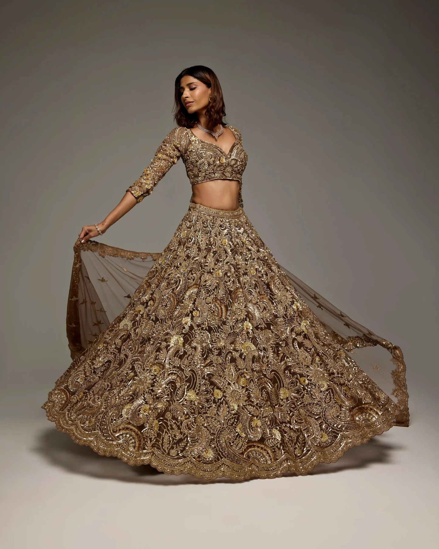 BROWN GOLD RUTH LEHENGA SET