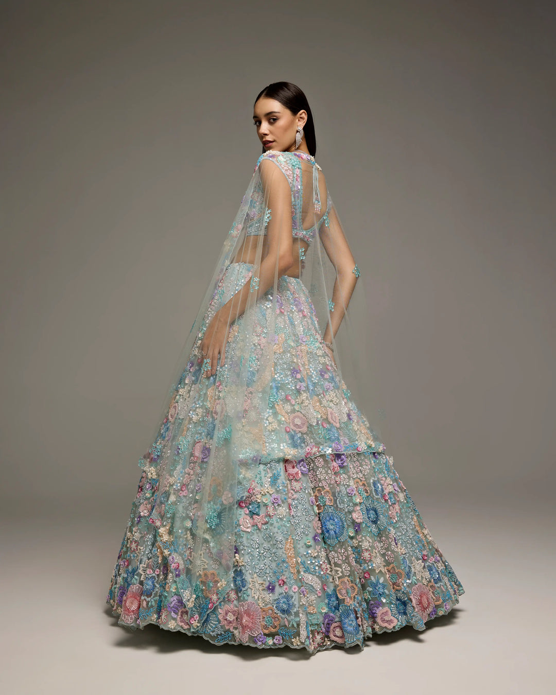 POWDER BLUE MULTI COLOUR MILANIA LEHENGA SET