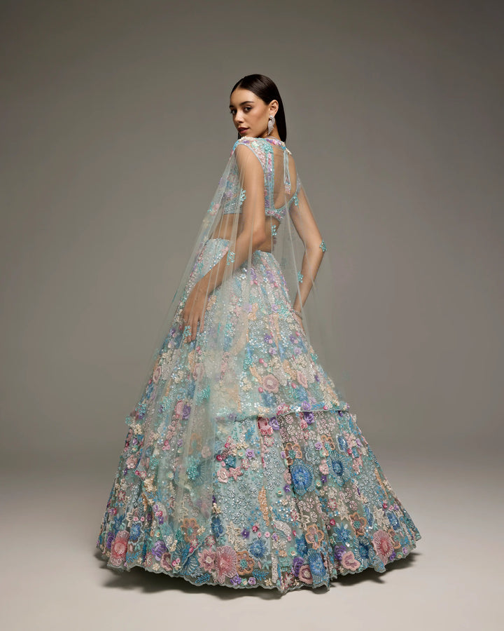 POWDER BLUE MULTI COLOUR MILANIA LEHENGA SET