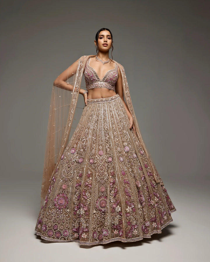DUSTY MAUVE AND SILVER ELORA LEHENGA SET