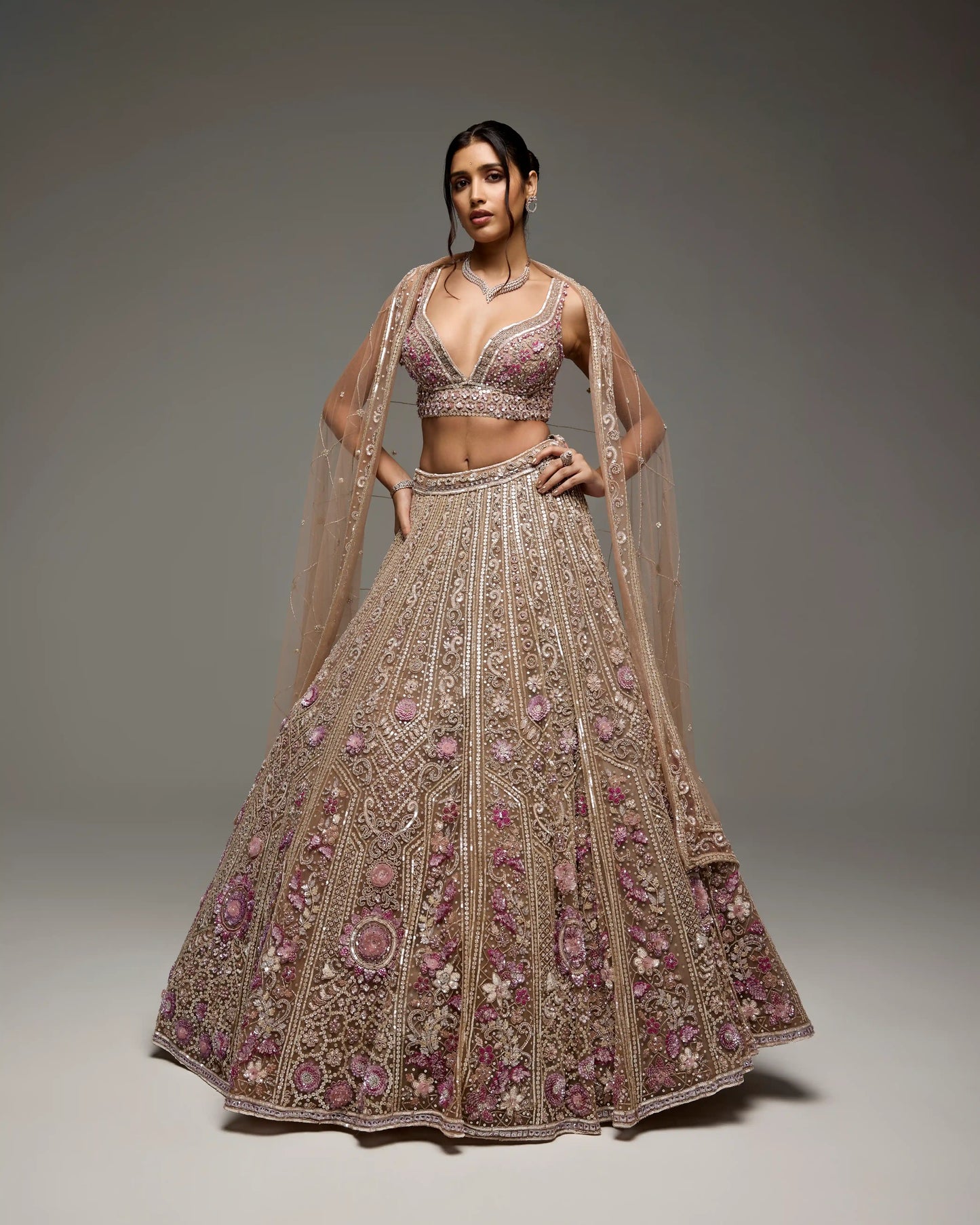 DUSTY MAUVE AND SILVER ELORA LEHENGA SET