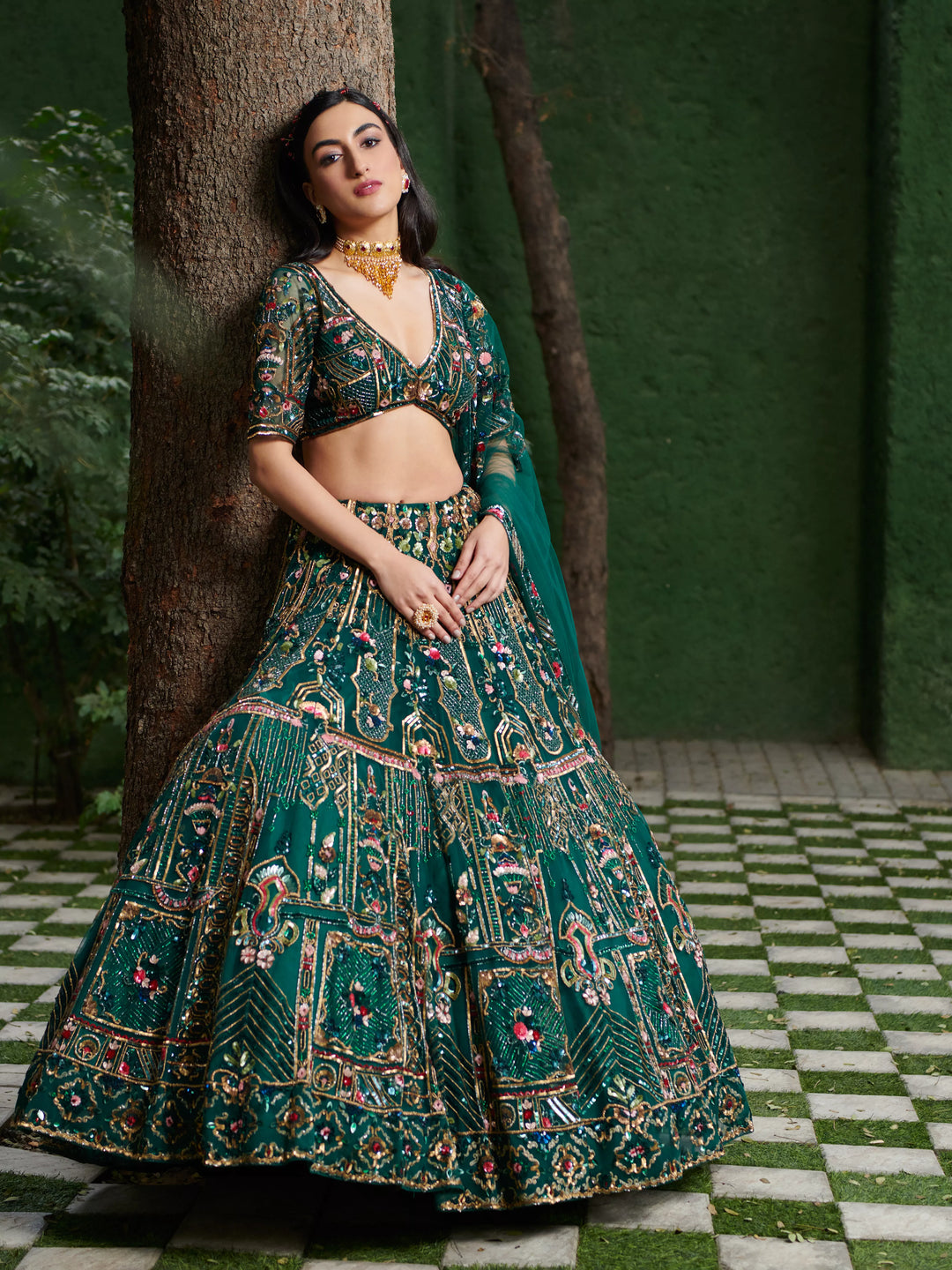 EMERALD GREEN LEHENGA SET