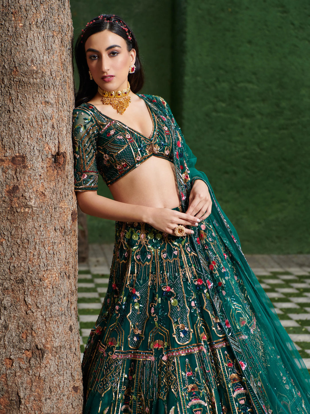 EMERALD GREEN LEHENGA SET