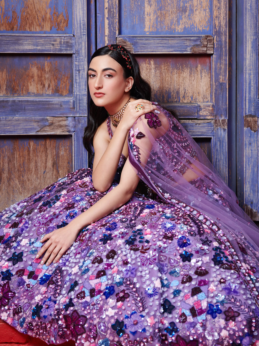 PURPLE CORSAGE LEHENGA SET