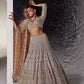 DULL BROWN AND SILVER CHARLOTTE LEHENGA SET