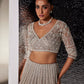 DULL BROWN AND SILVER CHARLOTTE LEHENGA SET