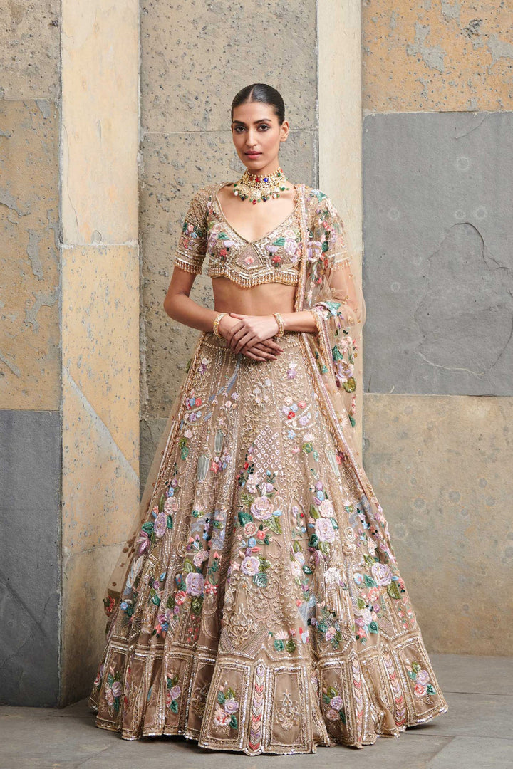 GOLD SANAAZ BRIDAL LEHENGA SET