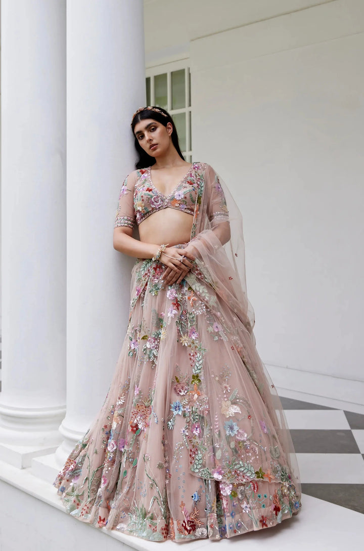 DUSTY PINK LEHANGA BLOUSE DUPATTA
