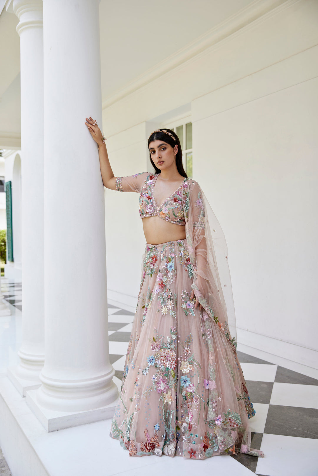 DUSTY PINK LEHANGA BLOUSE DUPATTA