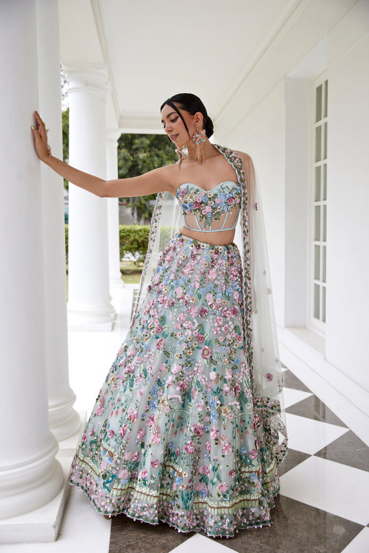 SEAFOAM GREEN LEHANGA CORSET DUPATTA