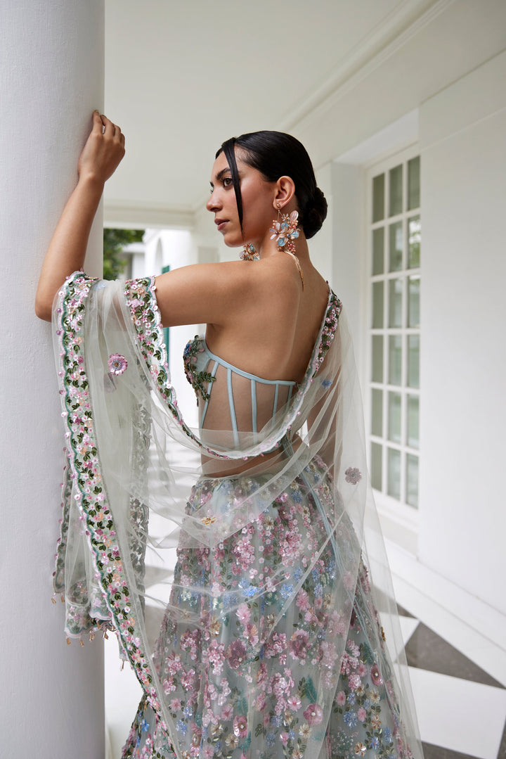 SEAFOAM GREEN LEHANGA CORSET DUPATTA