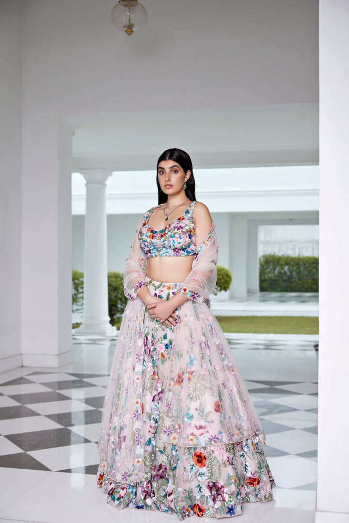 SOFT PINK MULTI COLOUR LEHENGA BLOUSE DUPATTA